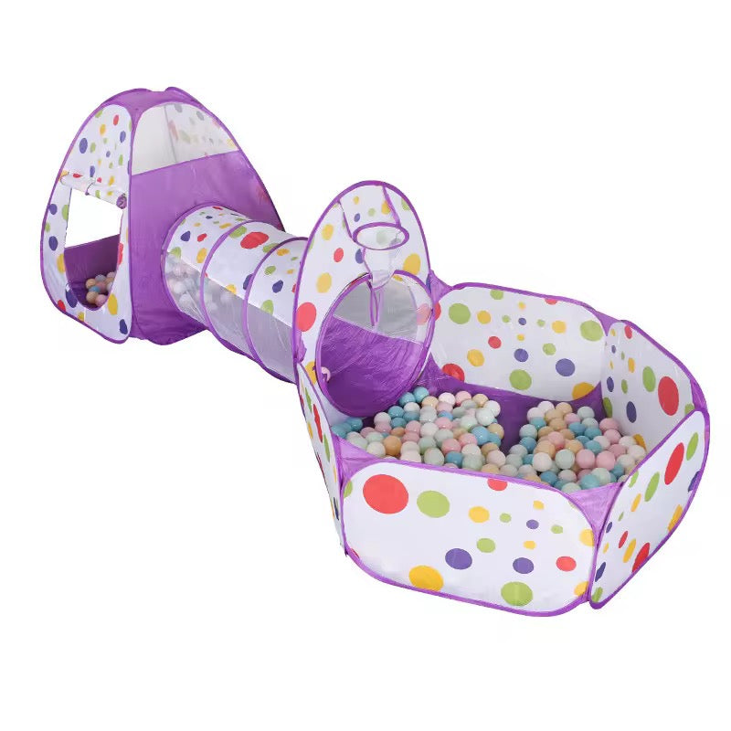 3 in 1 Set Kids Tent Play Tunnel, Baby Ball Pit with Basketball Hoop, Tunnel Crawl playhouse(Balls Not Included)