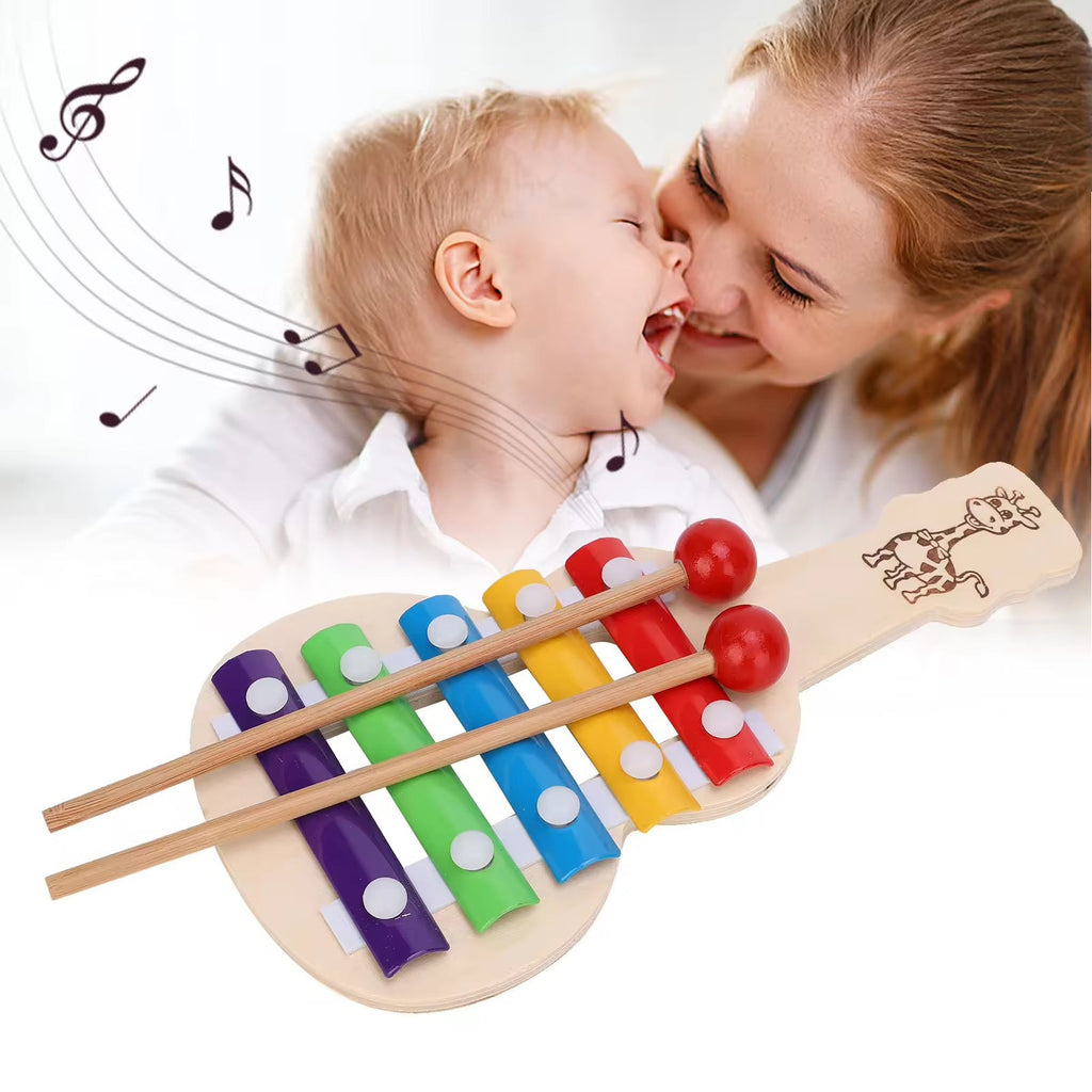 Wooden & Metal Guitar shape Xylophone for Kids – Musical Piano Toy