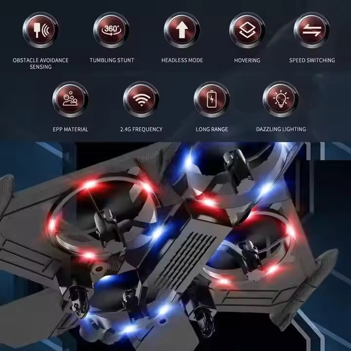 RC Fighter Jet Drone Stunt Plane Aircraft with Lights & 360° Flip