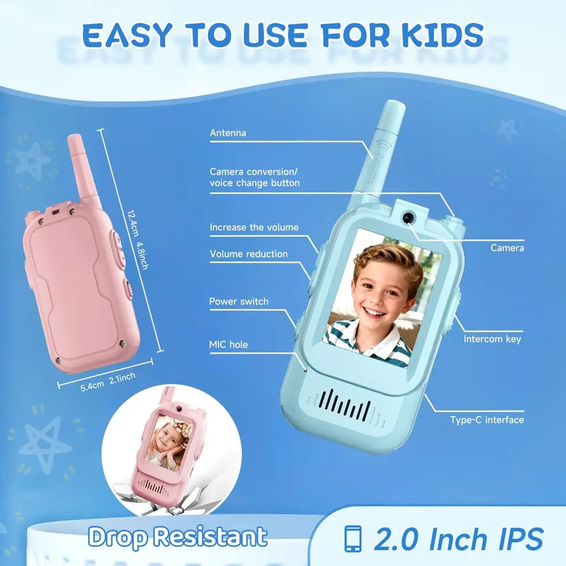 2Pcs Rechargeable Kids Video Call Walkie Talkie