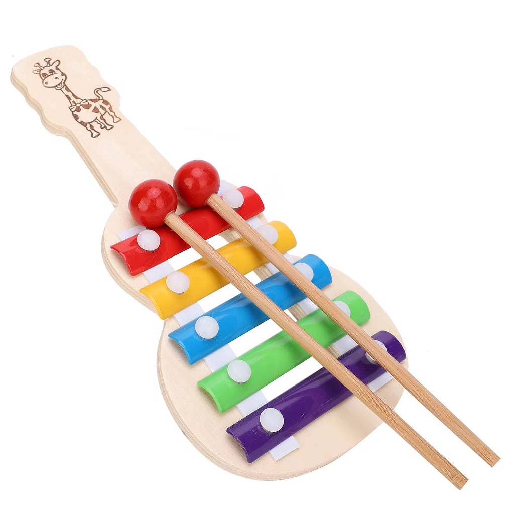 Wooden & Metal Guitar shape Xylophone for Kids – Musical Piano Toy