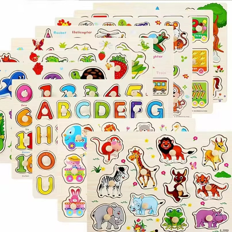 1 High Quality Educational Wooden Puzzle– Animals, Insects, Fruits & Veggies ( One Random Board )