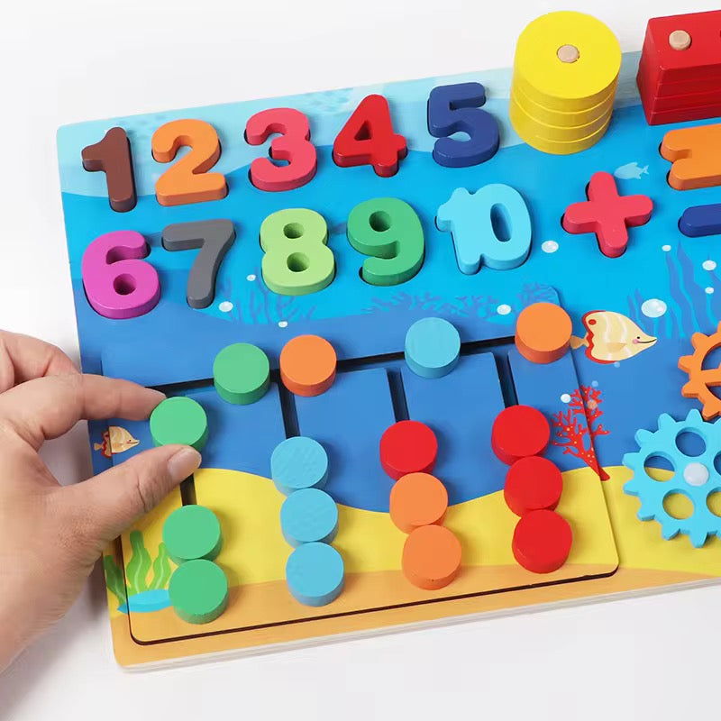 Montessori Wooden Multifunctional Busy Board with Magnetic Fishing Puzzle Early Education Blocks & more
