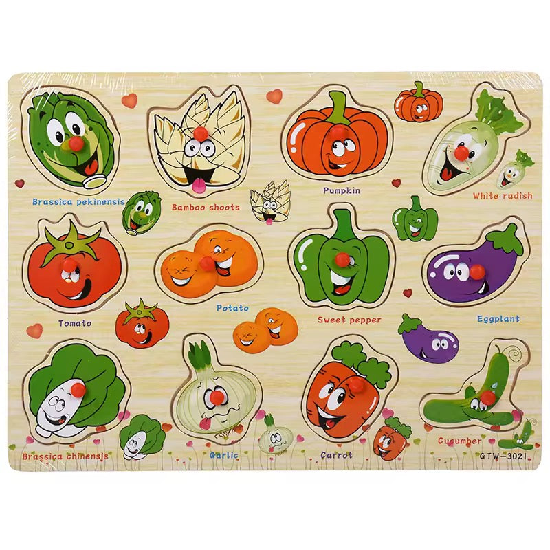1 High Quality Educational Wooden Puzzle– Animals, Insects, Fruits & Veggies ( One Random Board )