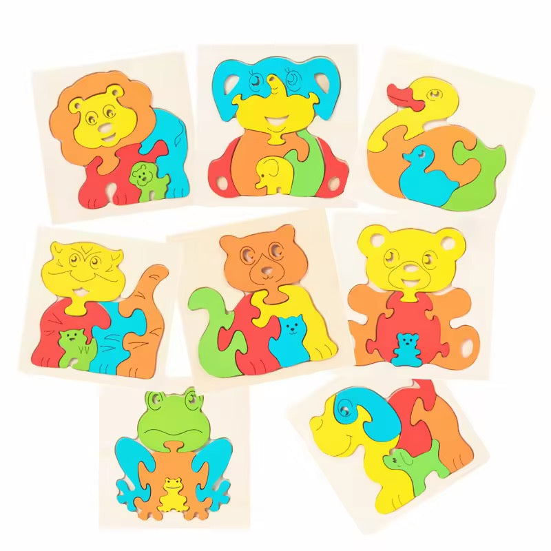 Wooden Animal 3D Jigsaw Puzzle – Montessori Learning Toy for Toddlers (1–4 Years)