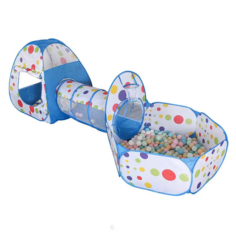 3 in 1 Set Kids Tent Play Tunnel, Baby Ball Pit with Basketball Hoop, Tunnel Crawl playhouse(Balls Not Included)