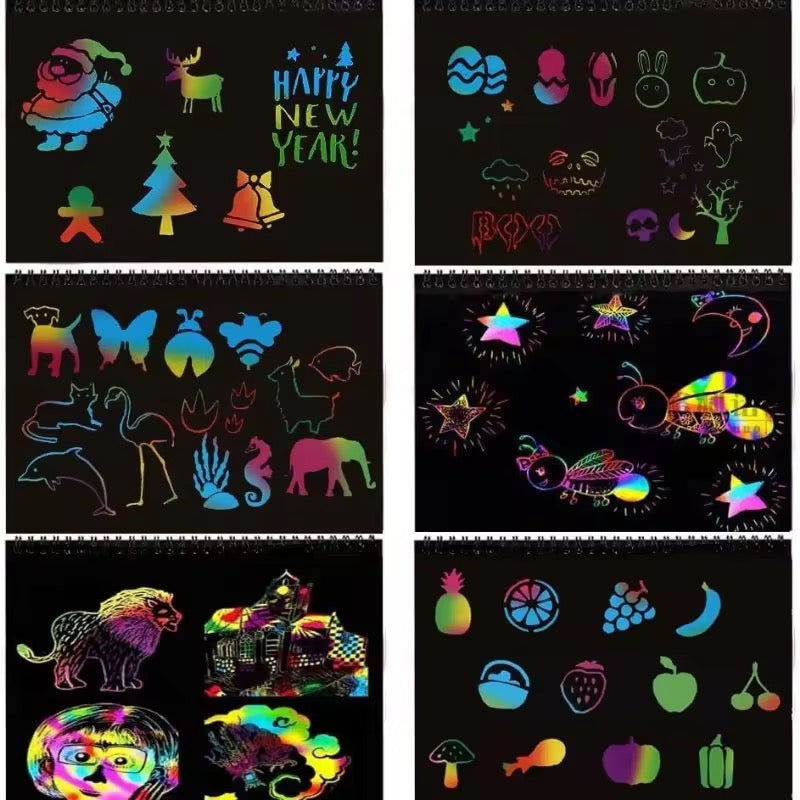 Magic Rainbow Scratch Paper Book – DIY Black Drawing & Painting for Kids