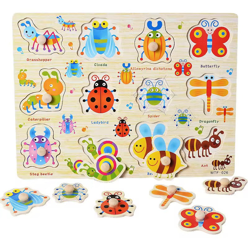 1 High Quality Educational Wooden Puzzle– Animals, Insects, Fruits & Veggies ( One Random Board )
