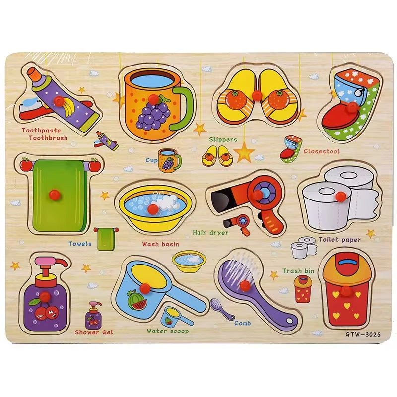 1 High Quality Educational Wooden Puzzle– Animals, Insects, Fruits & Veggies ( One Random Board )