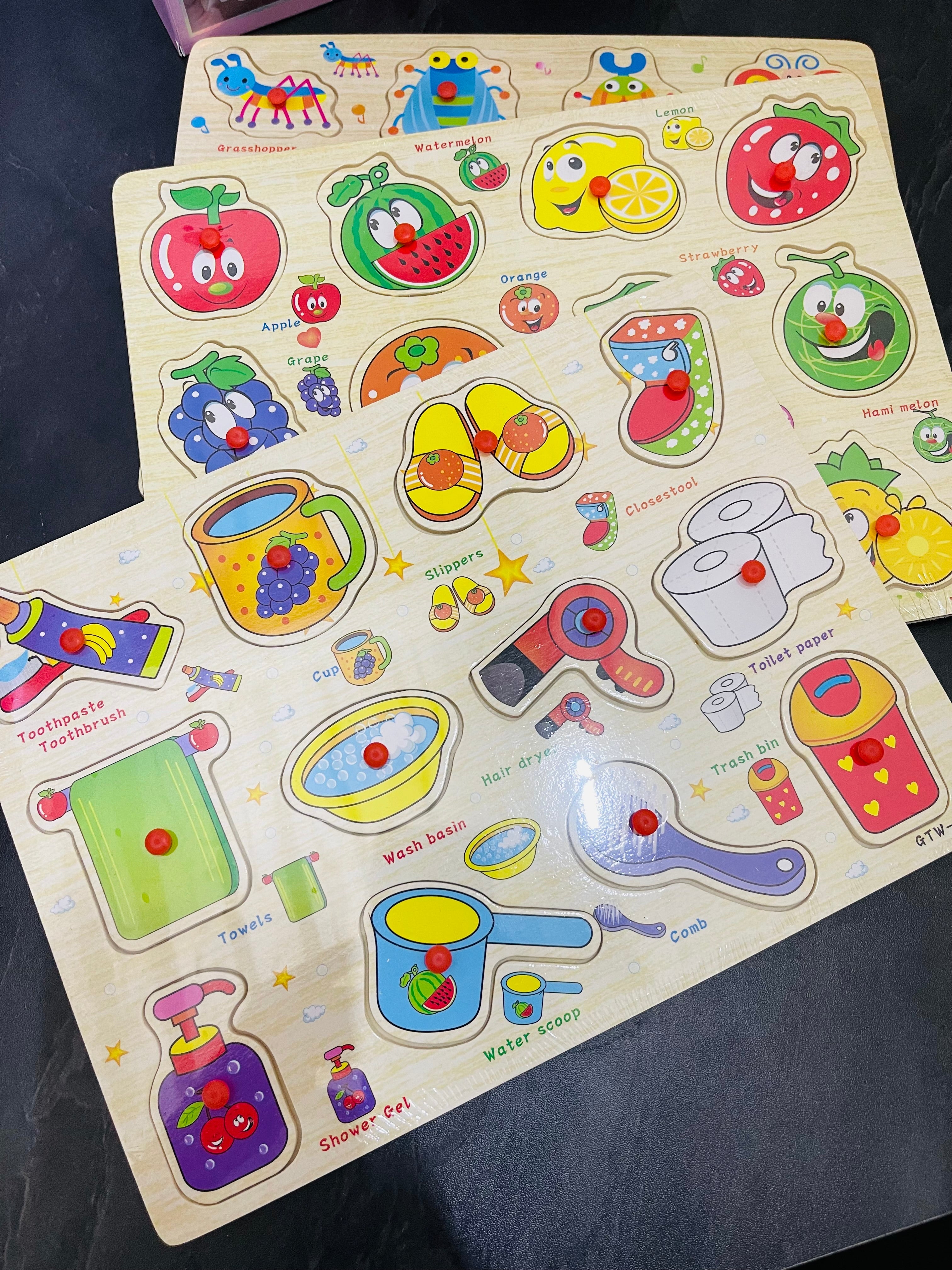 1 High Quality Educational Wooden Puzzle– Animals, Insects, Fruits & Veggies ( One Random Board )