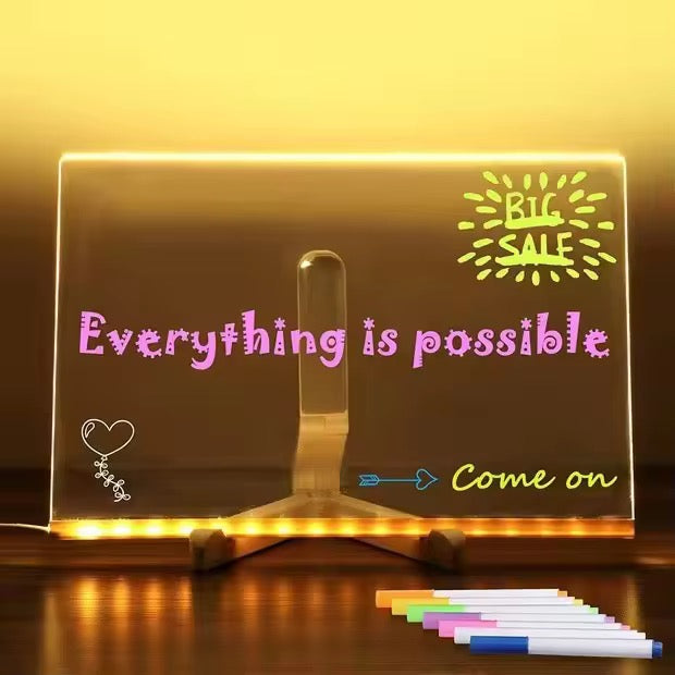 ✨ LED Acrylic Writing Board with Stand & Colourful Markers (Removable Template