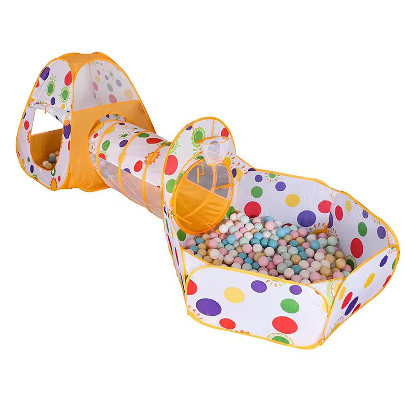 3 in 1 Set Kids Tent Play Tunnel, Baby Ball Pit with Basketball Hoop, Tunnel Crawl playhouse(Balls Not Included)