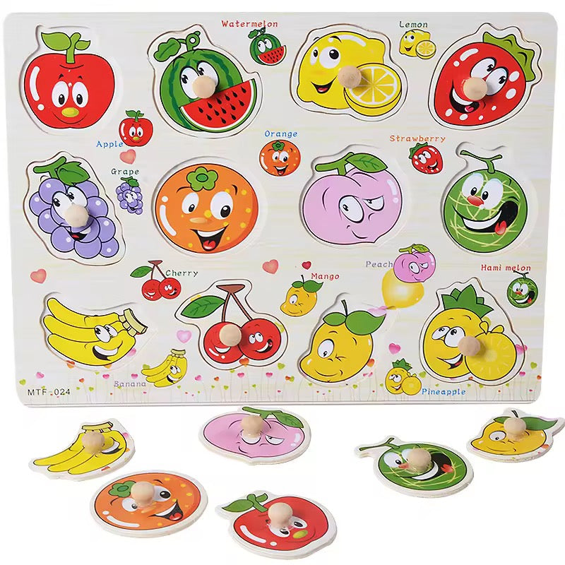 1 High Quality Educational Wooden Puzzle– Animals, Insects, Fruits & Veggies ( One Random Board )