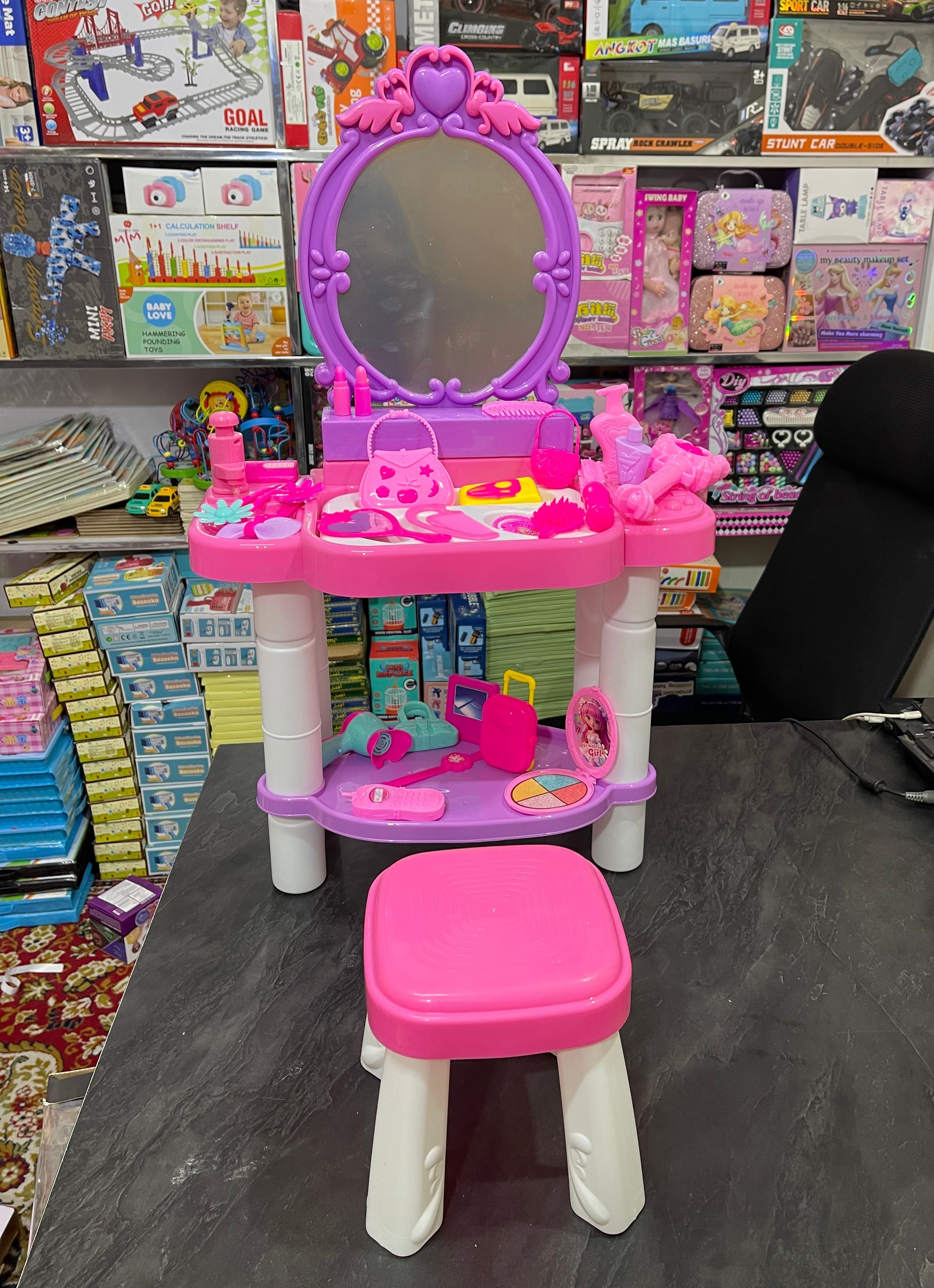 Kids Dressing Table with stool , working water Tap & Fun Accessories