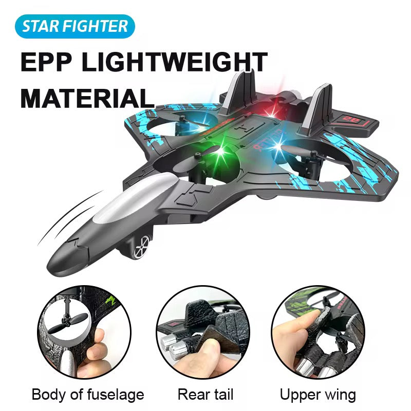 RC Fighter Jet Drone Stunt Plane Aircraft with Lights & 360° Flip