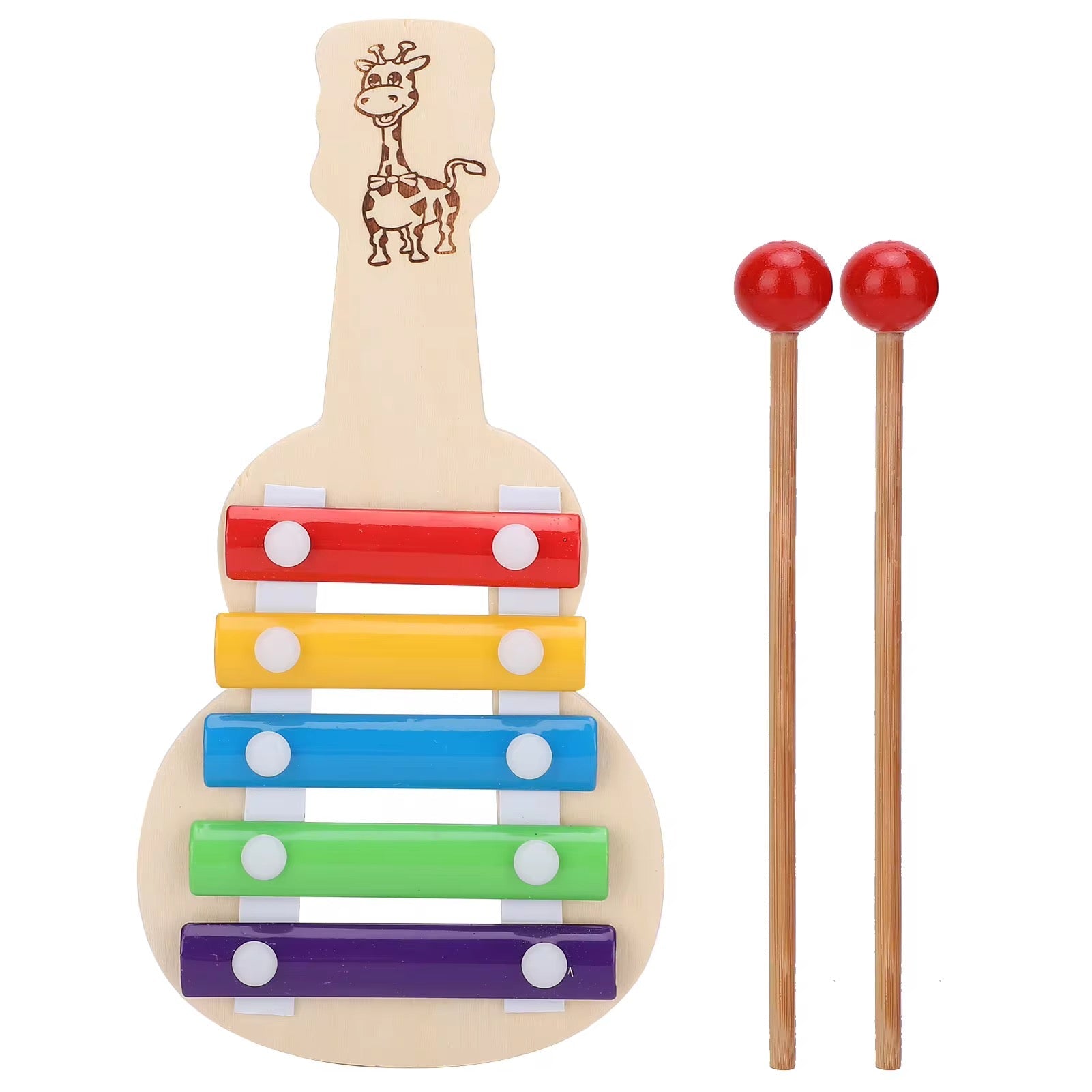 Wooden & Metal Guitar shape Xylophone for Kids – Musical Piano Toy