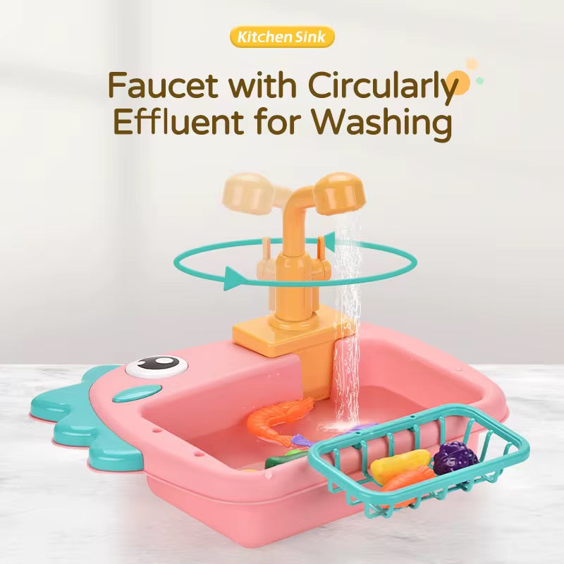 2 in 1 Dinosaur-themed kitchen sink playset with Fishing game & working tap!