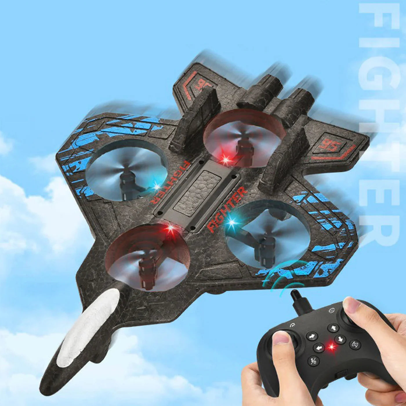RC Fighter Jet Drone Stunt Plane Aircraft with Lights & 360° Flip