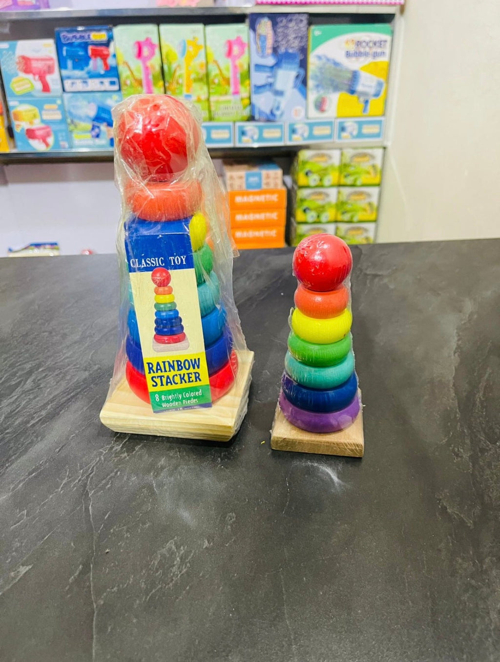 Wooden Rainbow Stacking Ring Toy – Educational Toy for Kids (Small & Large Sizes)