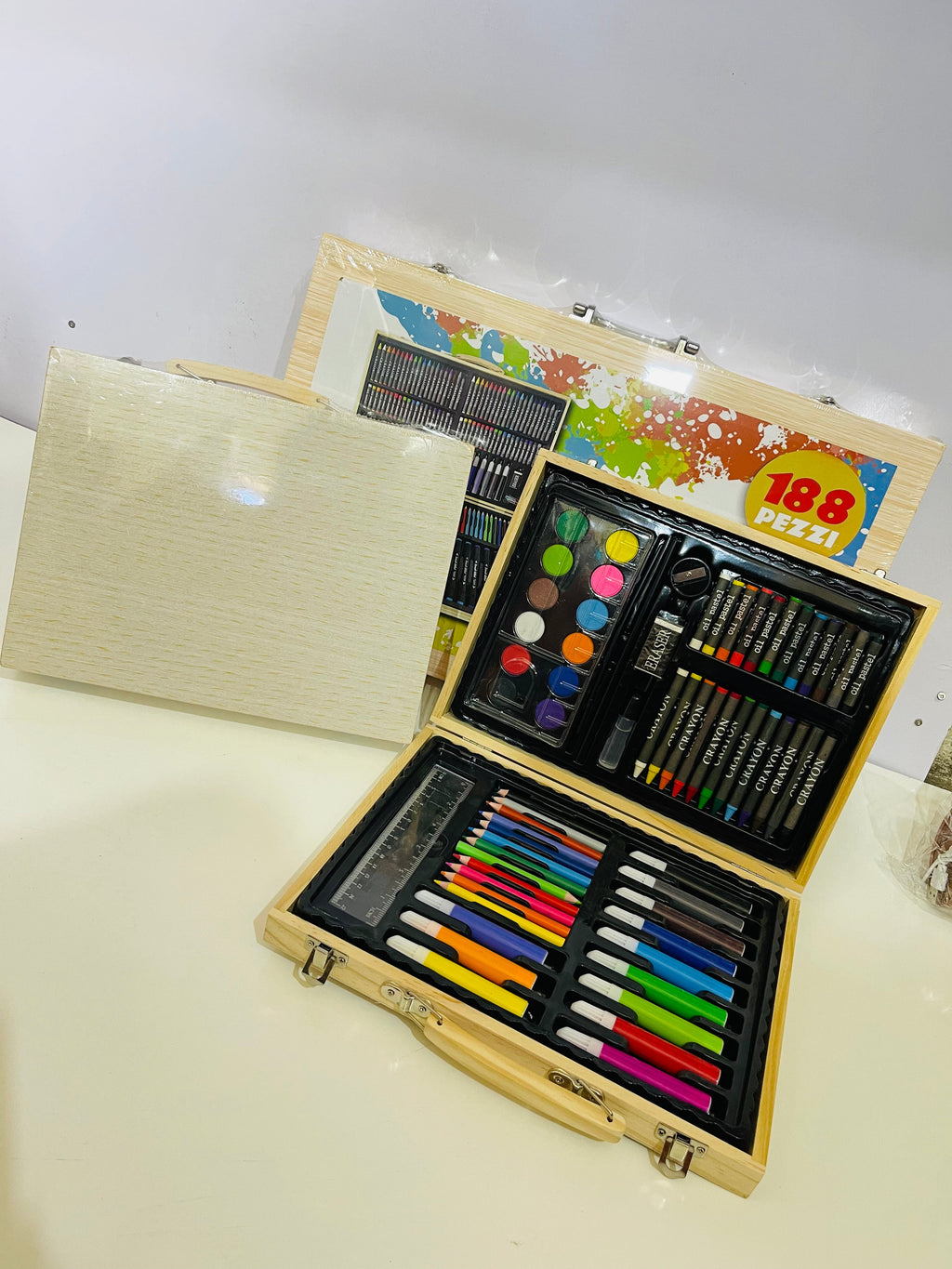 Colouring Art Kit – Multi-Character Box Set for Kids 188 pcs wooden case