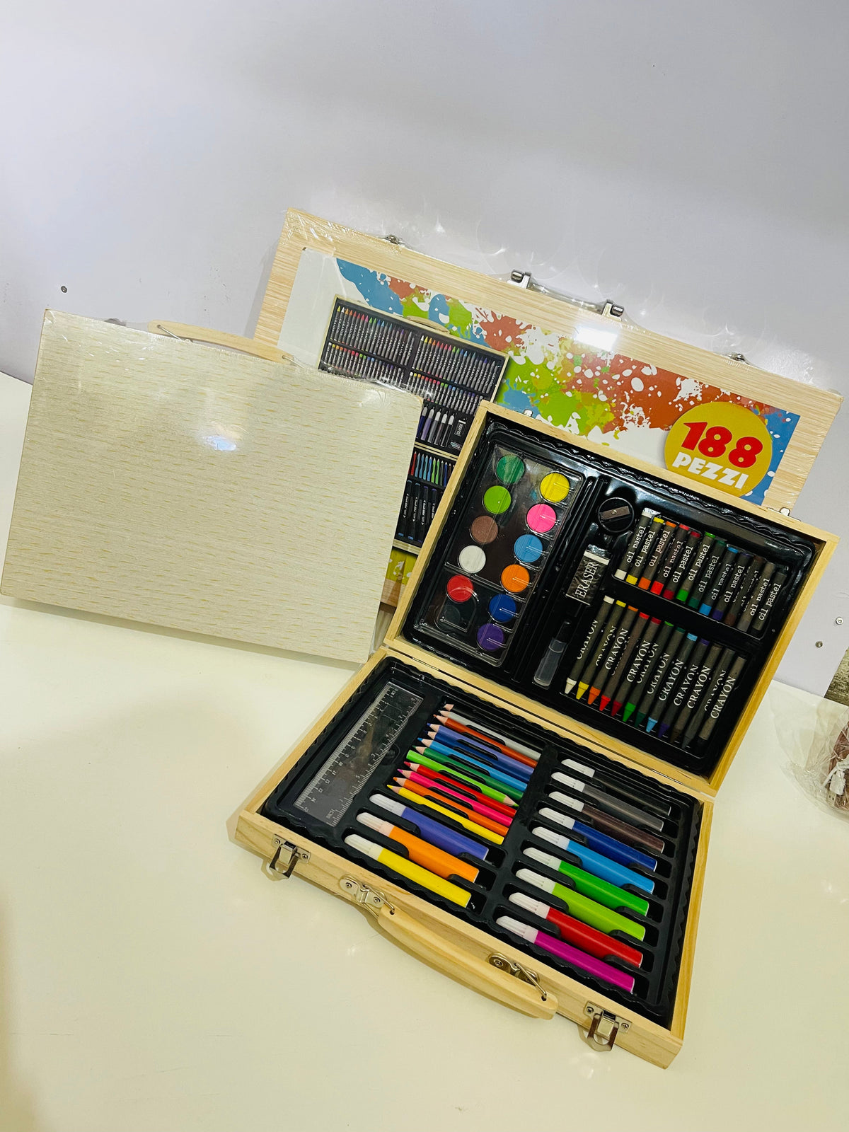 Colouring Art Kit – Multi-Character Box Set for Kids 188 pcs wooden case