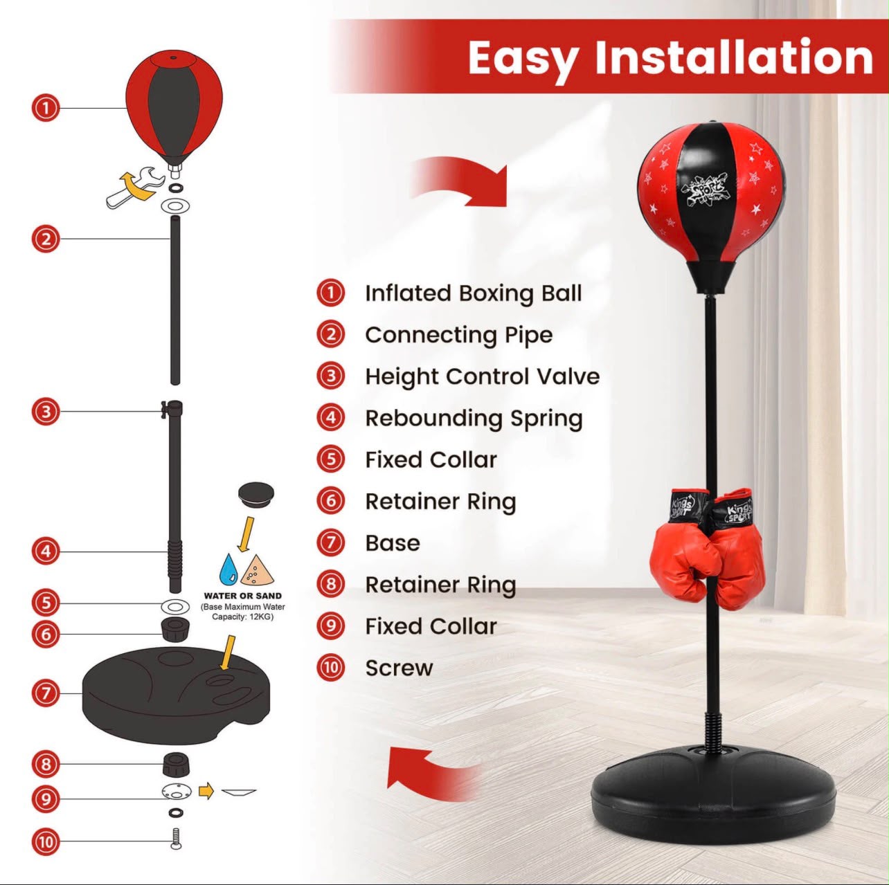 Kids Adjustable Height Boxing Game Stand
