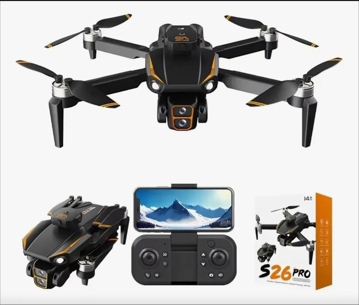 S26 Pro Dual Camera Foldable Drone with Double Battery & LED Lights